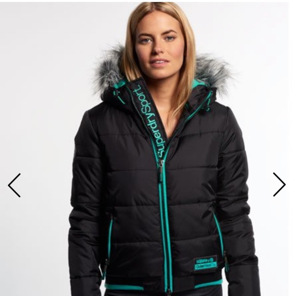 Superdry black/turquoise puffer jacket